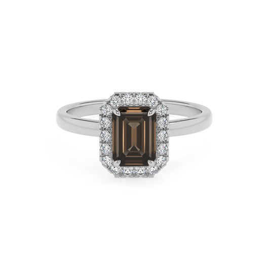 natural smoky-quartz emerald cut solitaire rings in sterling silver 