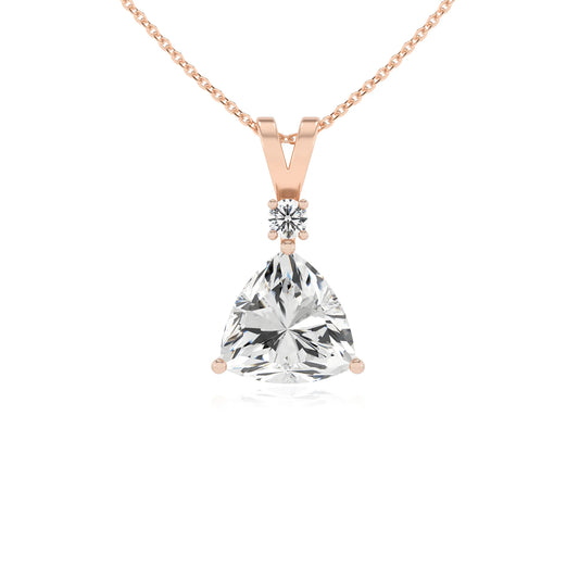 lab grown moissanite trillion solitaire v-bale necklaces in rose gold 