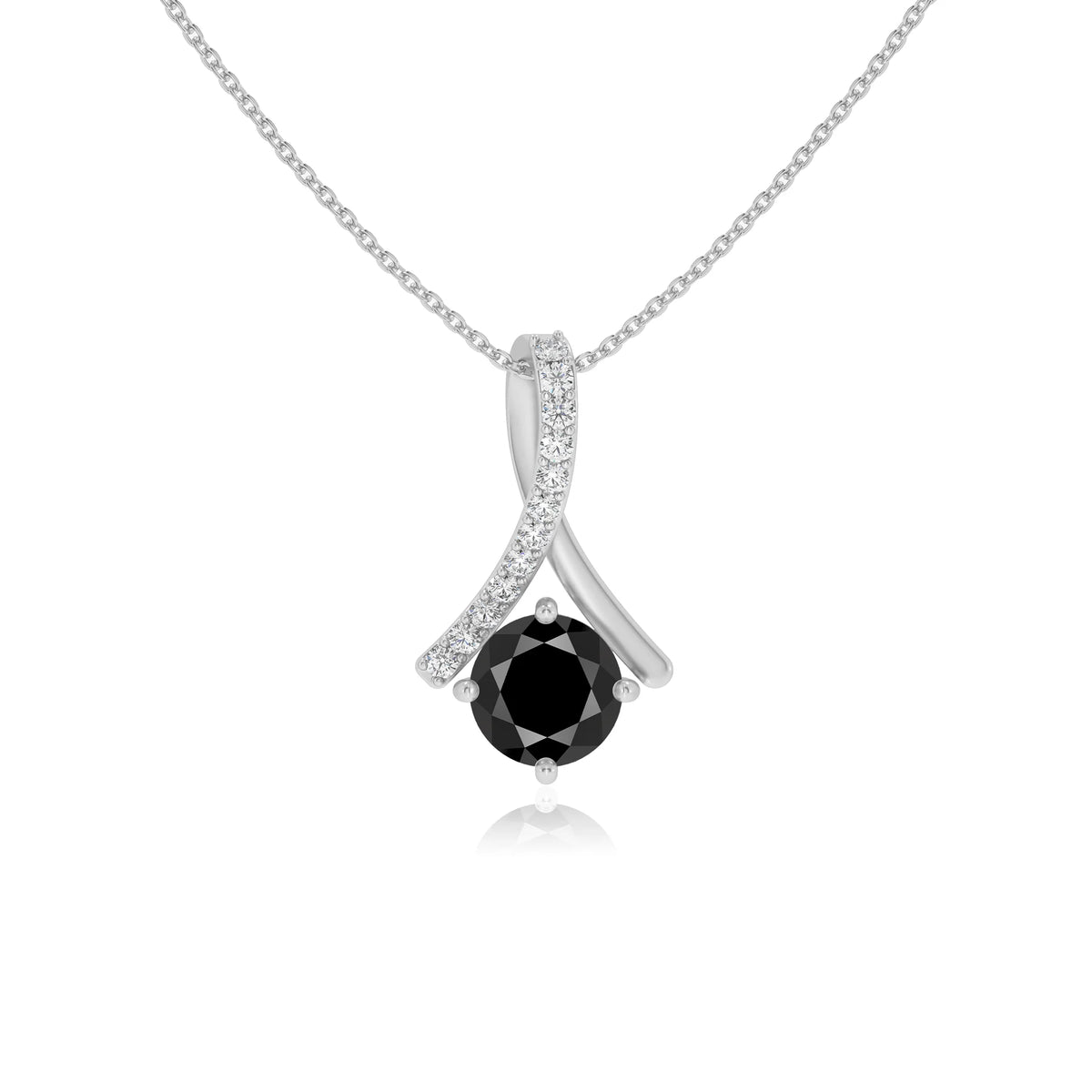 natural black-onyx round solitaire necklaces in platinum 