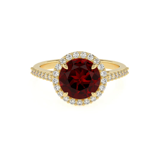 natural garnet round solitaire rings in yellow gold 