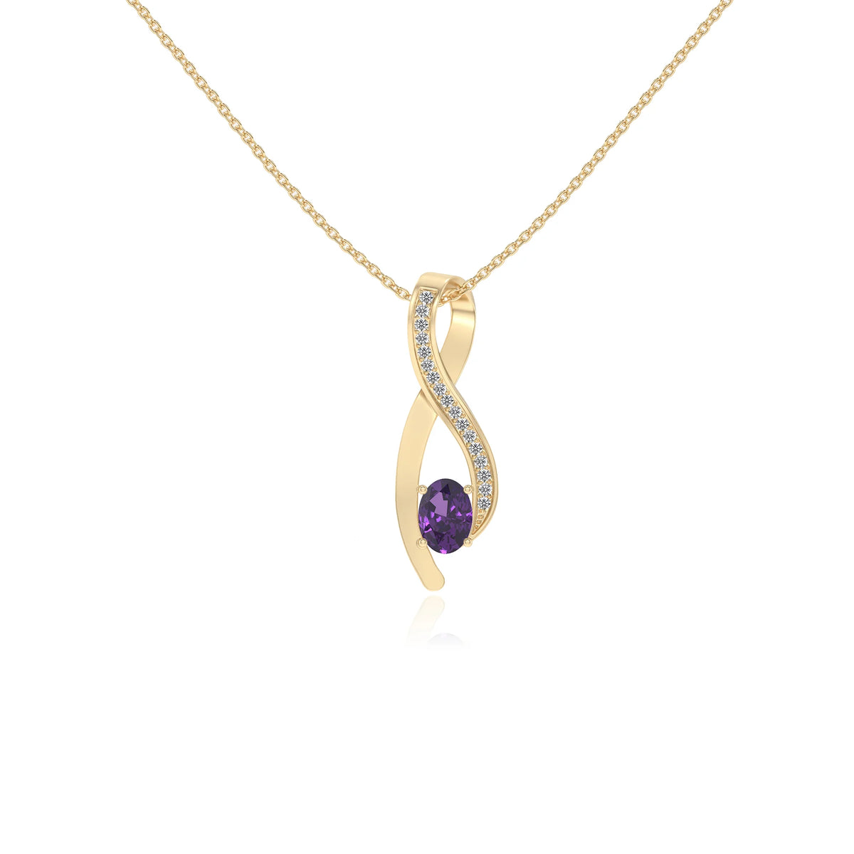 lab grown amethyst oval solitaire necklaces in yellow gold 