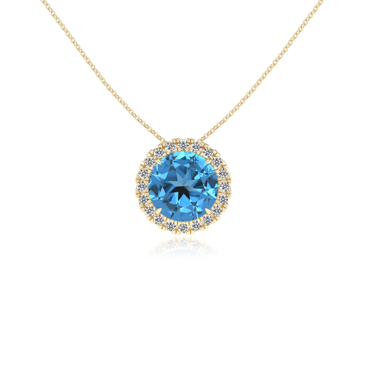 natural swiss blue topaz round solitaire necklaces in yellow gold 