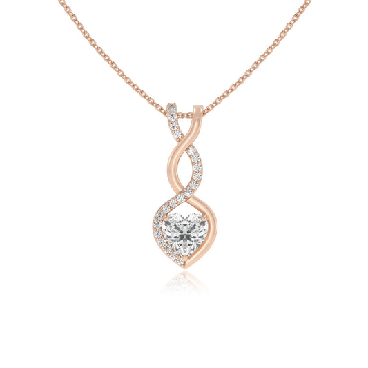 lab grown moissanite heart infinity necklaces in rose gold 
