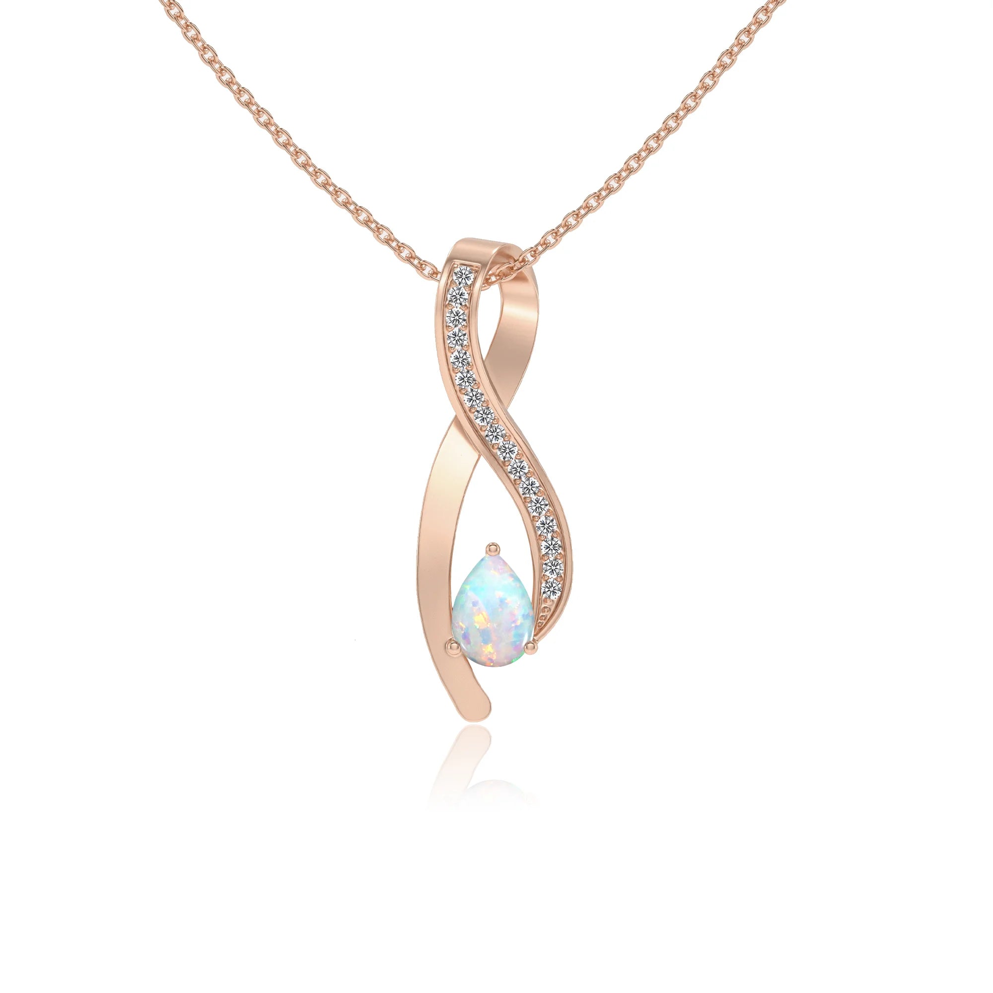 lab grown opal pear solitaire necklaces in rose gold 