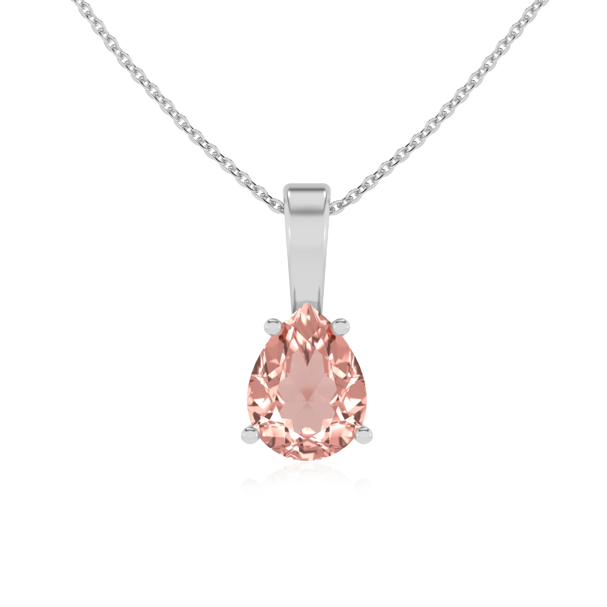 lab grown morganite pear solitaire necklaces in sterling silver 