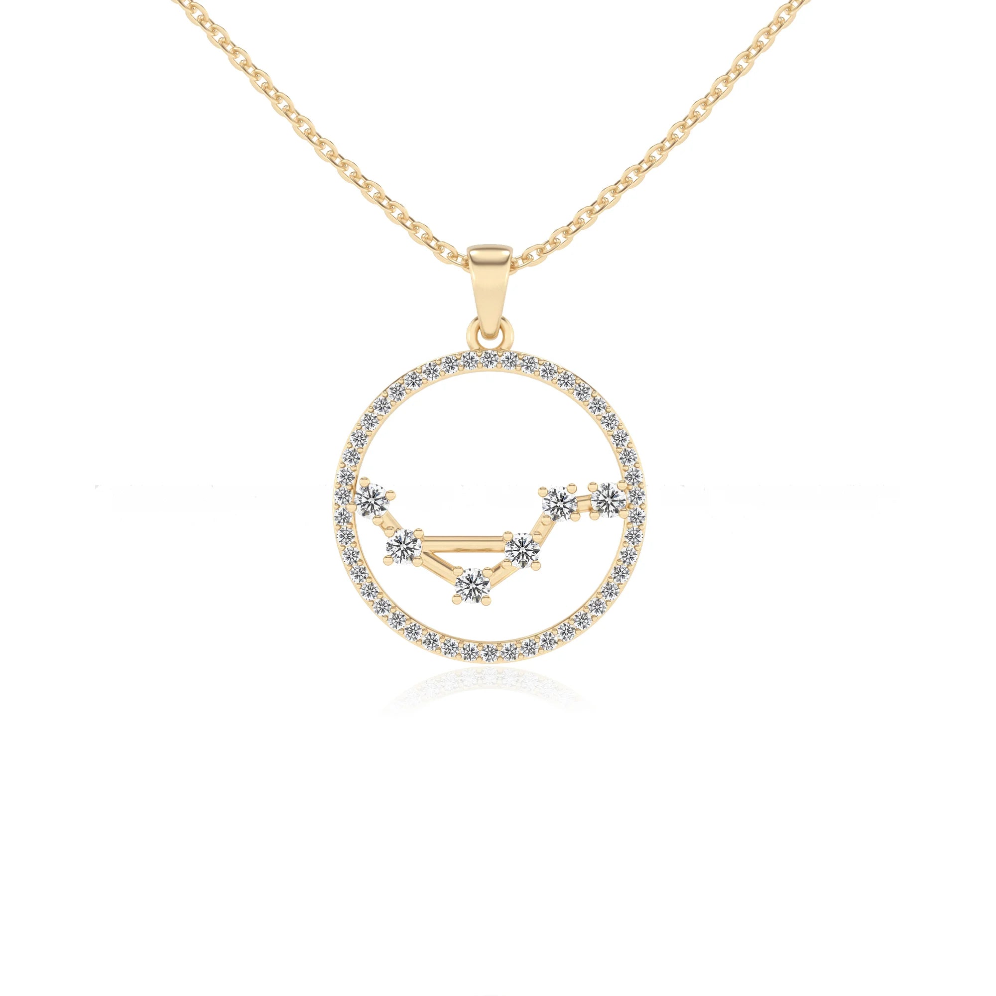 lab grown moissanite round necklaces in yellow gold 