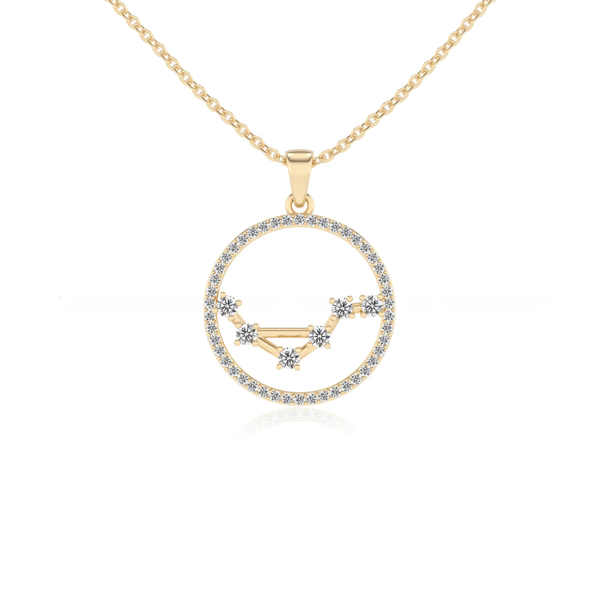 lab grown moissanite round necklaces in yellow gold 