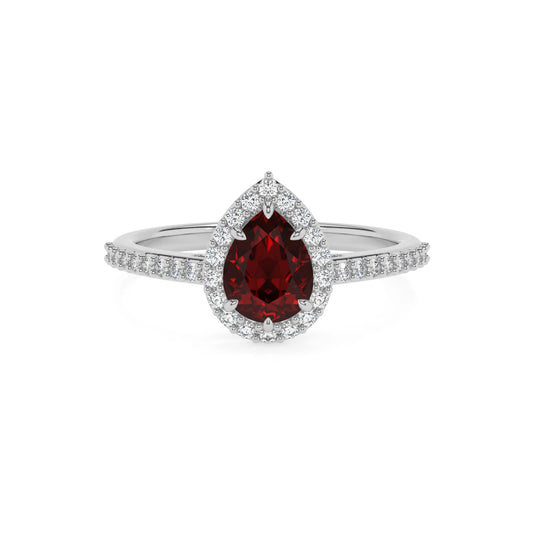 natural garnet pear solitaire rings in white gold 
