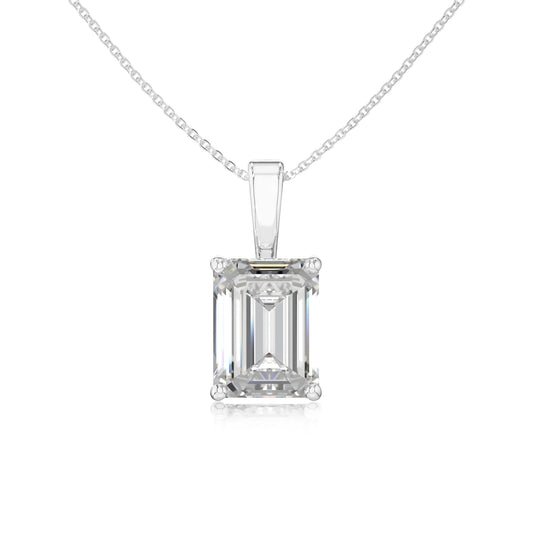 lab grown moissanite emerald cut solitaire necklaces in platinum 