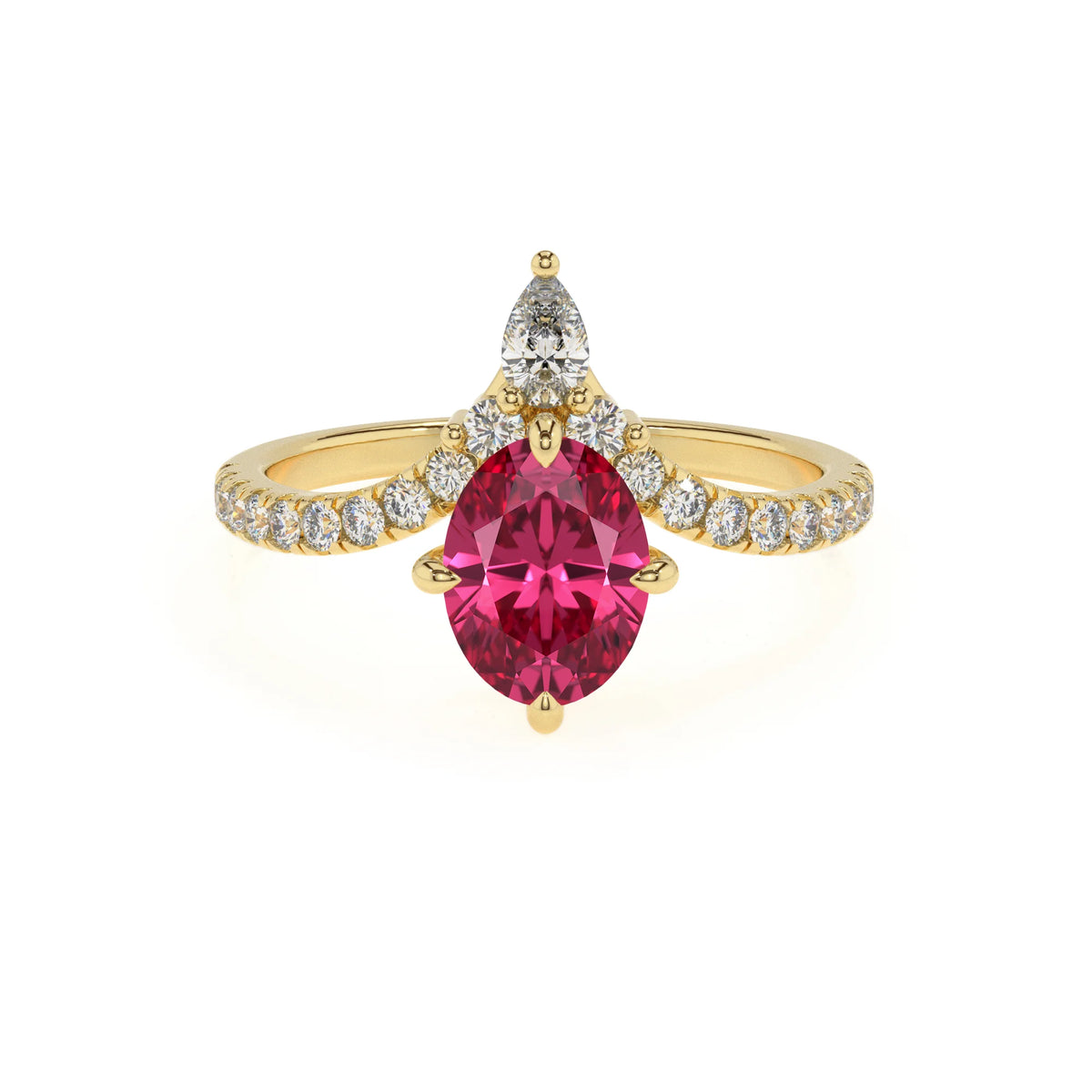 lab grown pink-tourmaline oval solitaire rings in yellow gold 