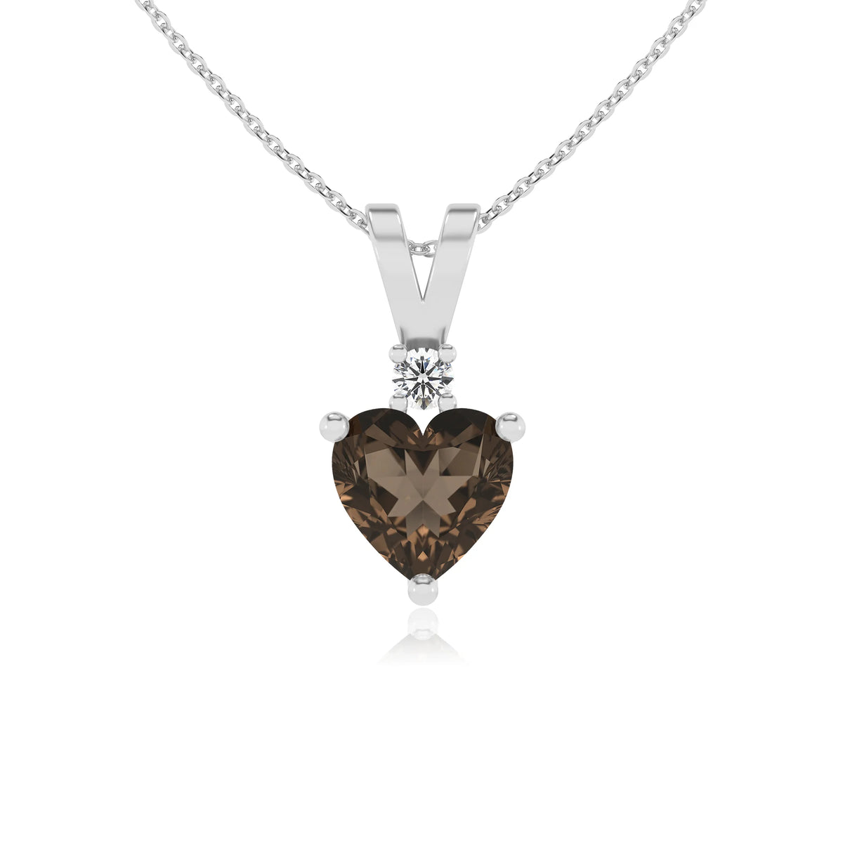 natural smoky-quartz heart solitaire v-bale necklaces in platinum 