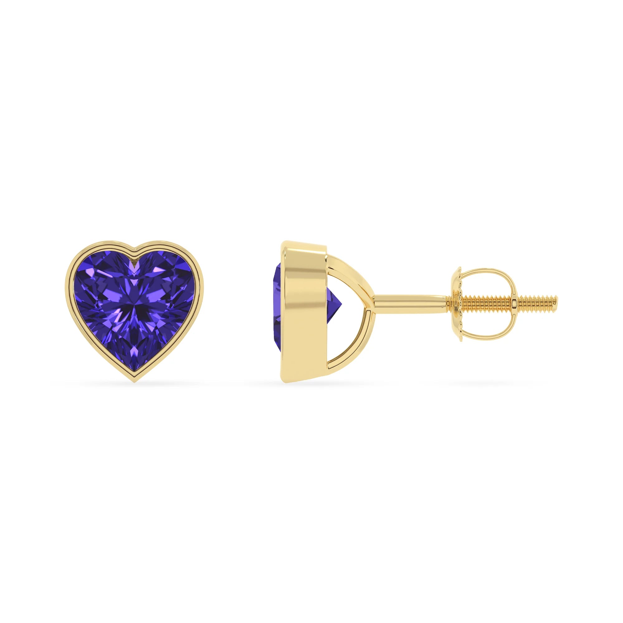 lab grown tanzanite emerald cut stud earrings in yellow gold 