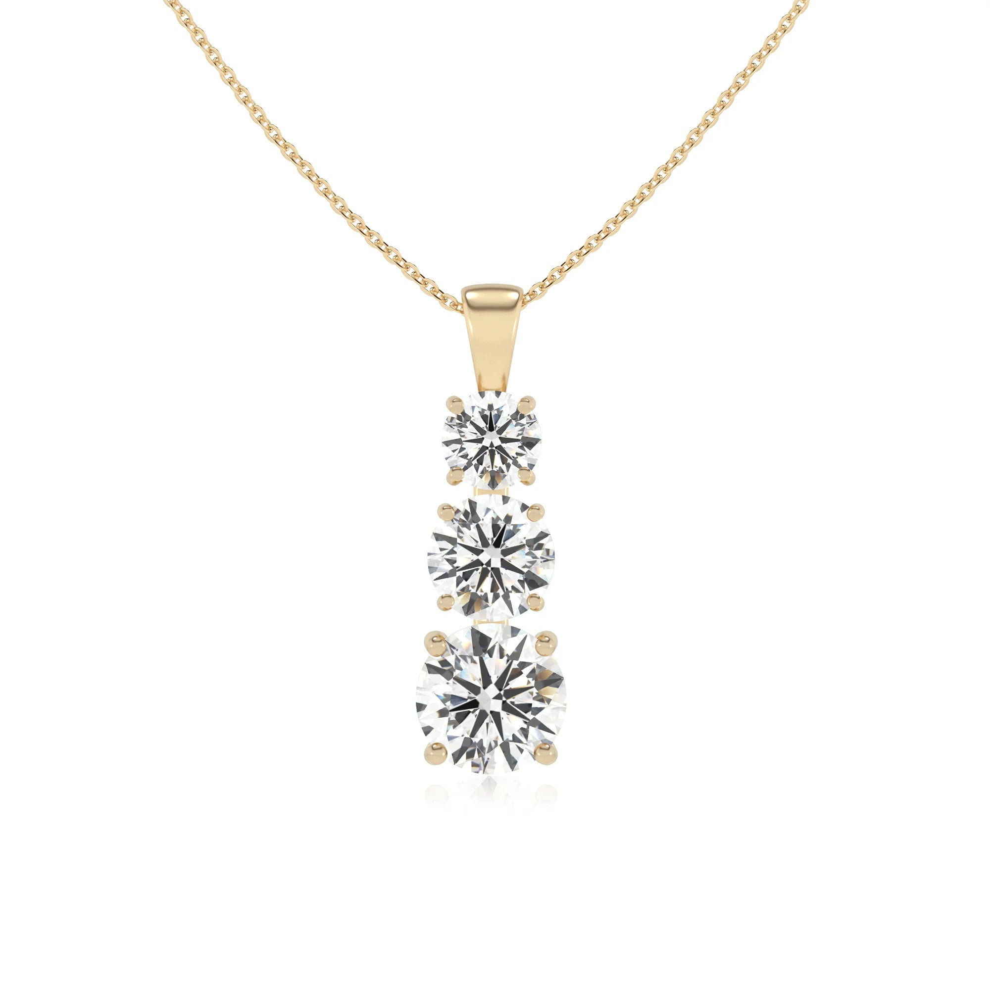 lab grown moissanite round bar v-bale necklaces in yellow gold 