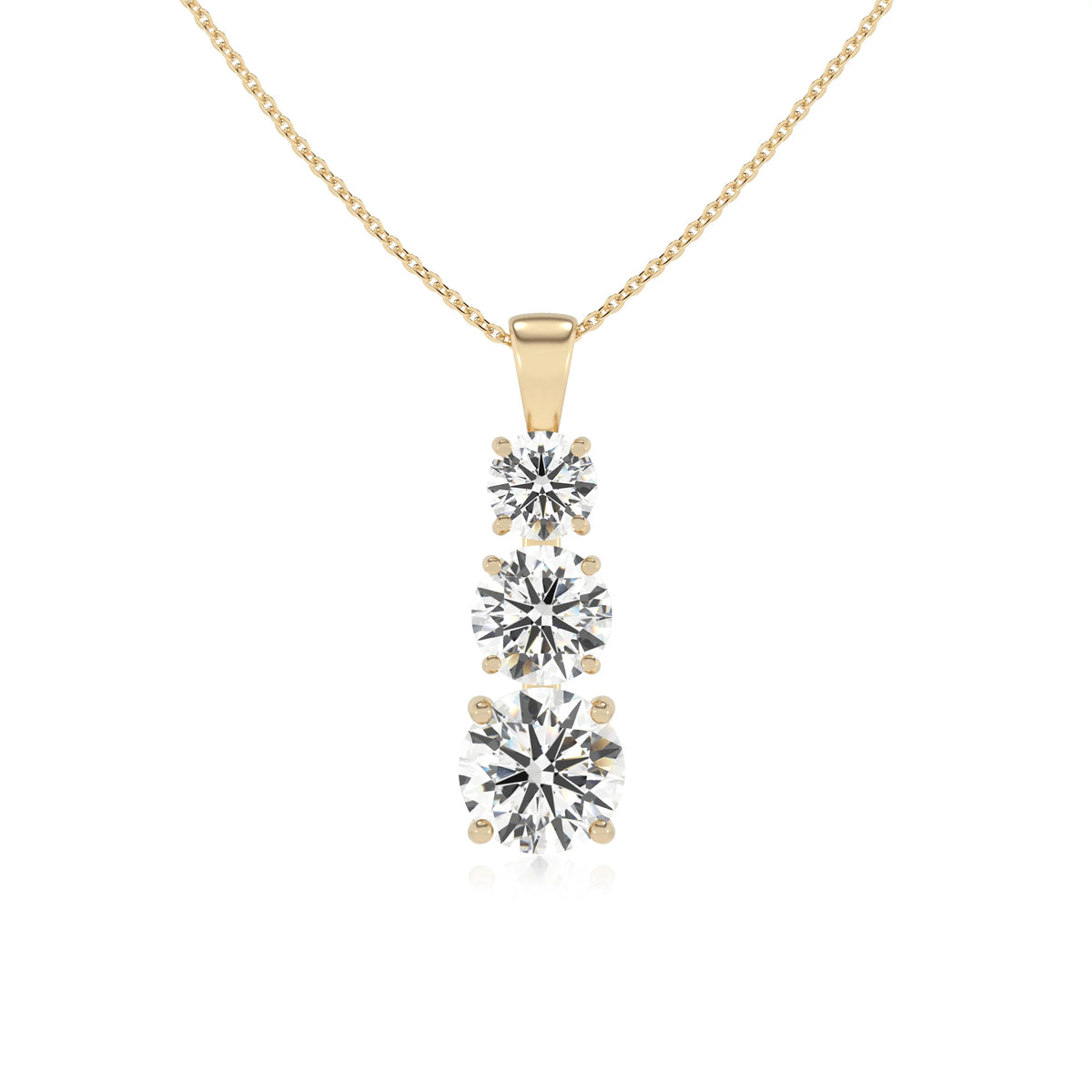 lab grown moissanite round bar v-bale necklaces in yellow gold 