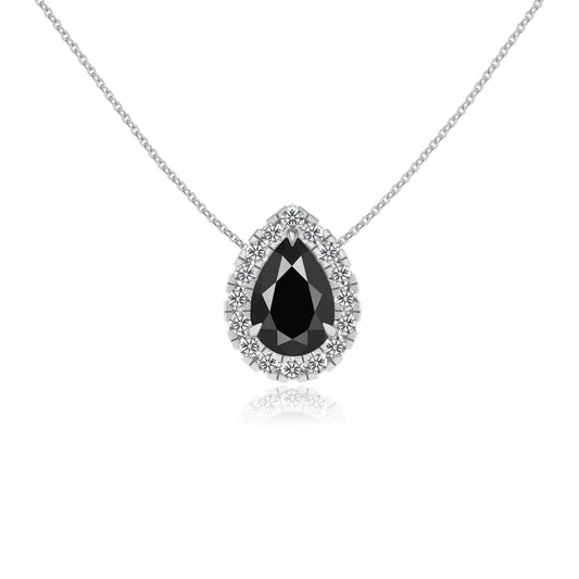 natural black onyx pear solitaire necklaces in white gold 