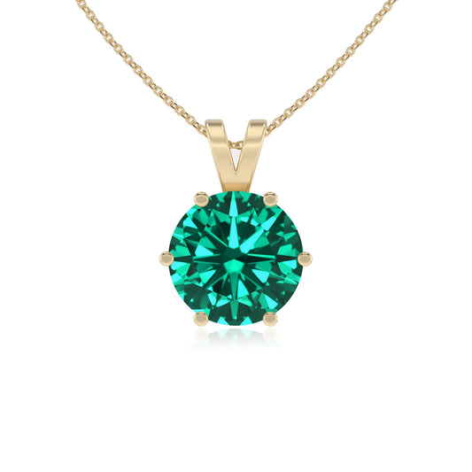 lab grown emerald round solitaire v-bale necklaces in yellow gold 