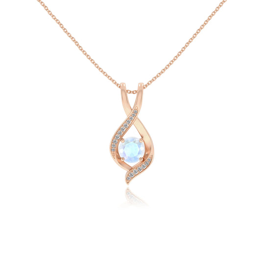 natural rainbow-moonstone round solitaire necklaces in rose gold 