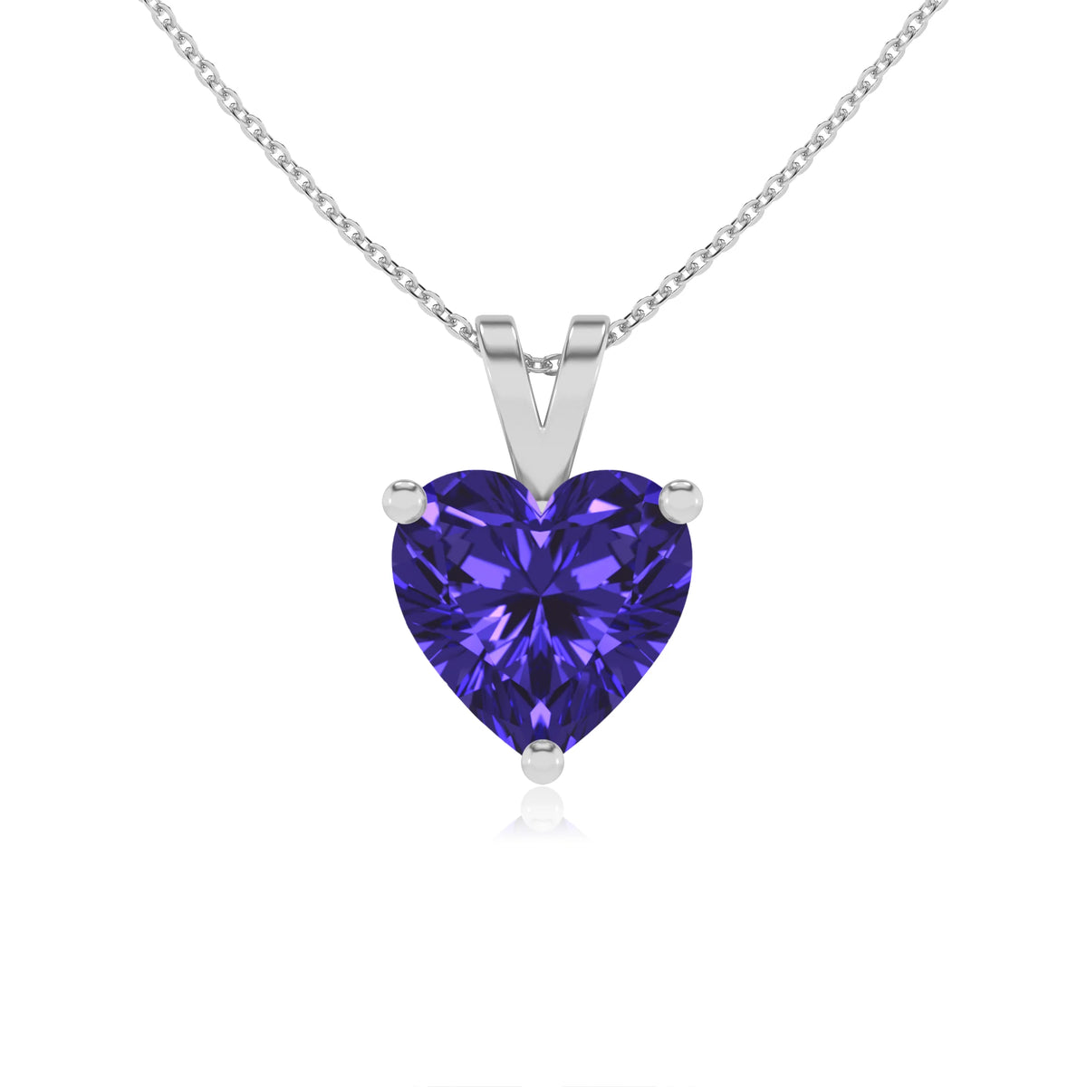 lab grown tanzanite heart solitaire v-bale necklaces in platinum 