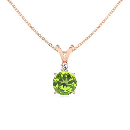 natural peridot round solitaire v-bale necklaces in rose gold 