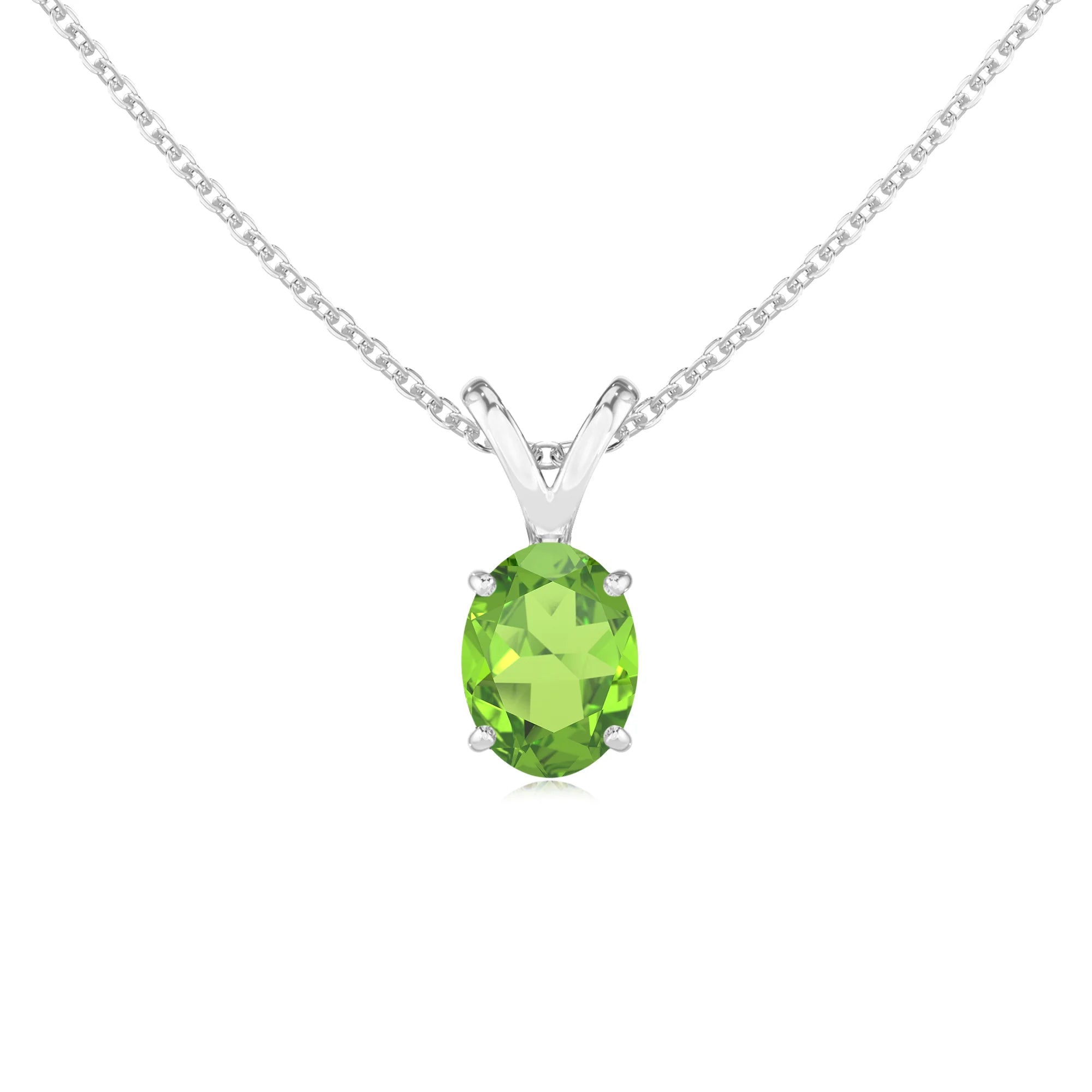 natural peridot oval solitaire v-bale necklaces in sterling silver 
