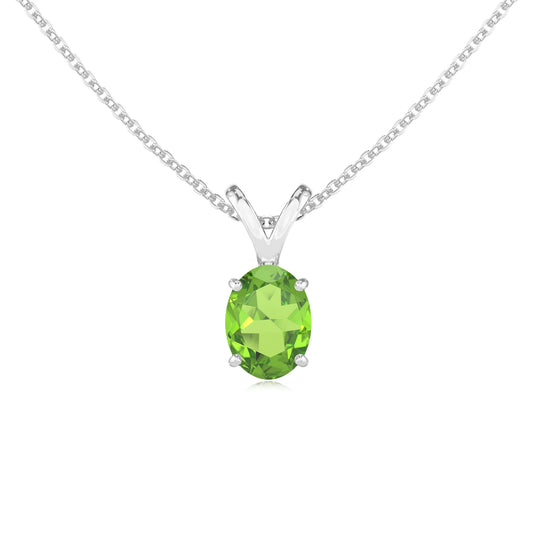 natural peridot oval solitaire v-bale necklaces in sterling silver 