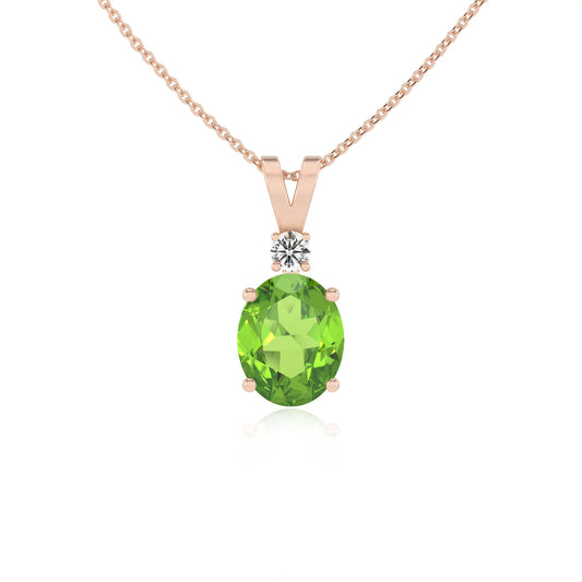 natural peridot oval solitaire v-bale necklaces in rose gold 