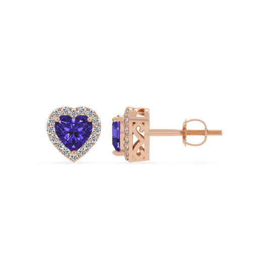 lab grown tanzanite heart stud earrings in rose gold 