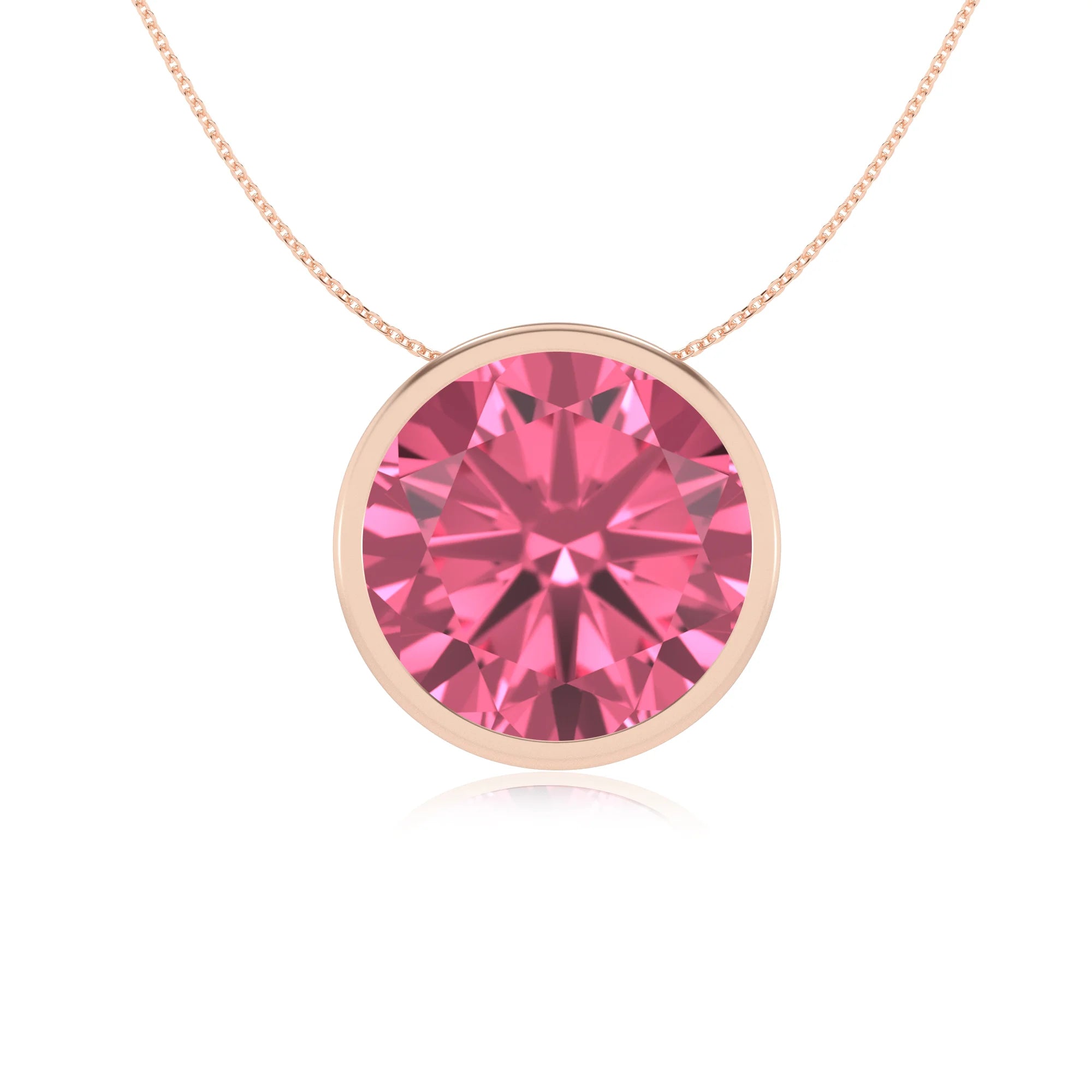 lab grown pink-tourmaline round solitaire necklaces in rose gold 