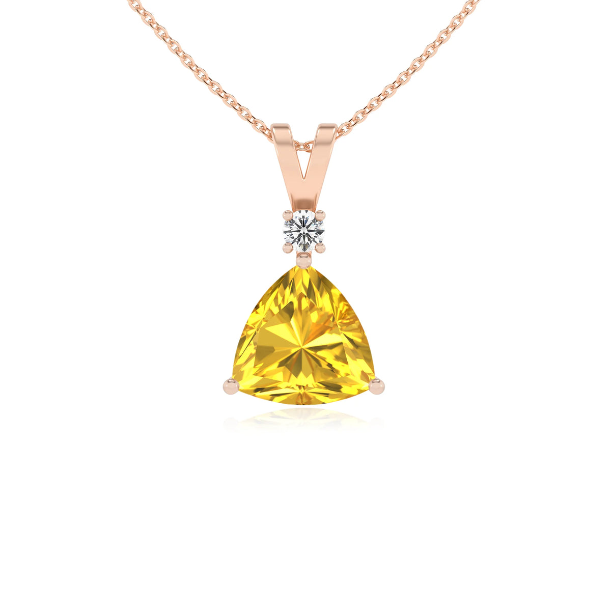 lab grown yellow-sapphire trillion solitaire v-bale necklaces in rose gold 