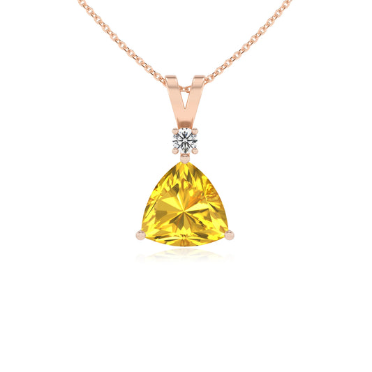 lab grown yellow-sapphire trillion solitaire v-bale necklaces in rose gold 