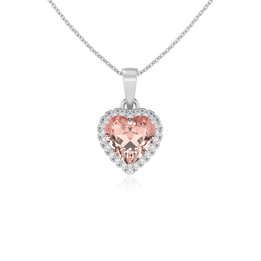 lab grown morganite heart solitaire necklaces in white gold 