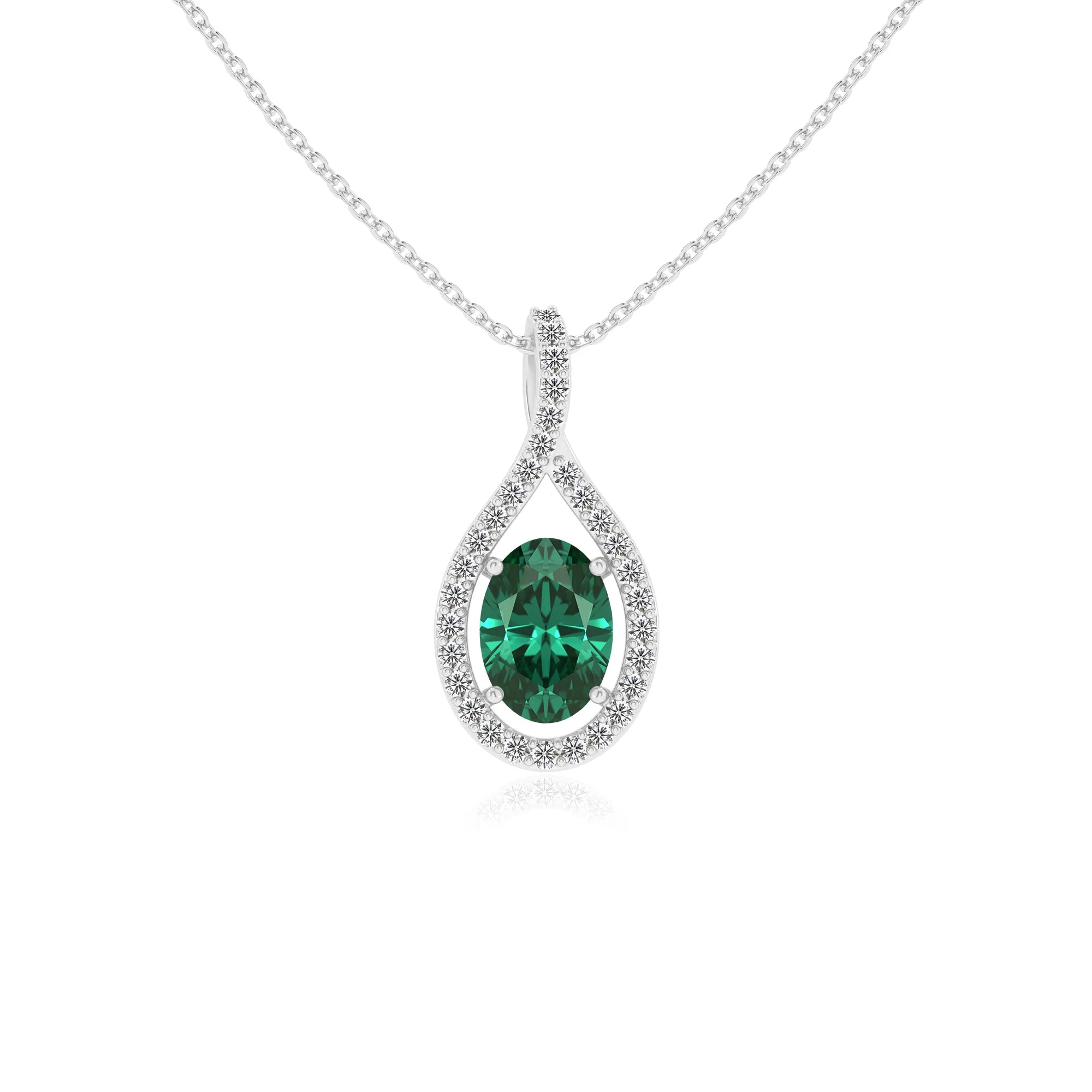 lab grown emerald oval solitaire necklaces in white gold 