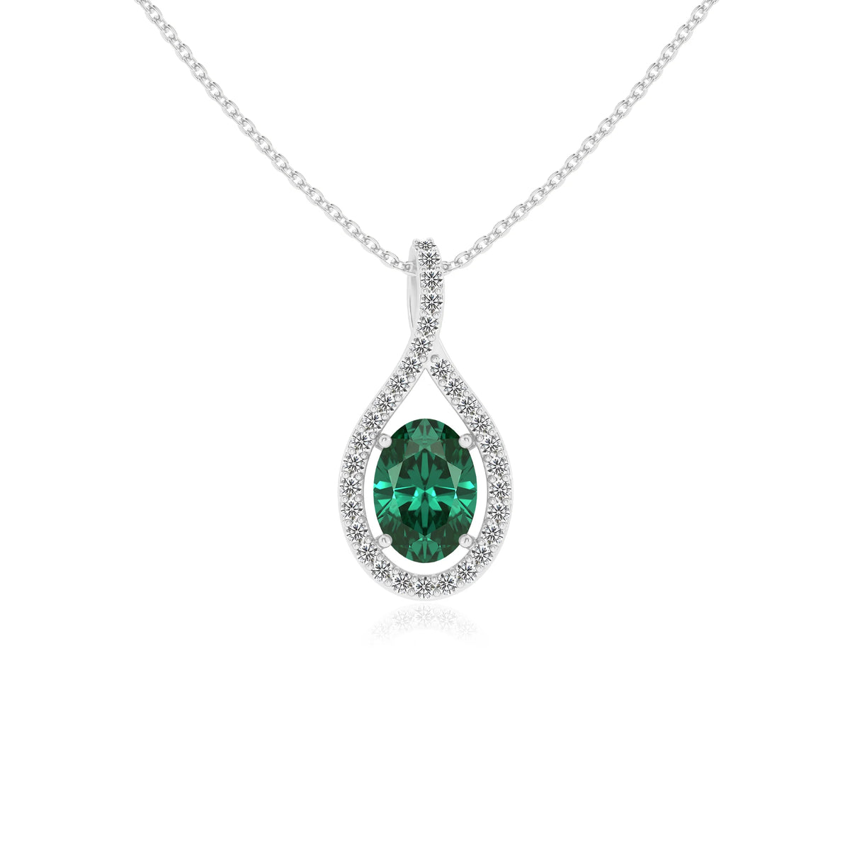 lab grown emerald oval solitaire necklaces in white gold 