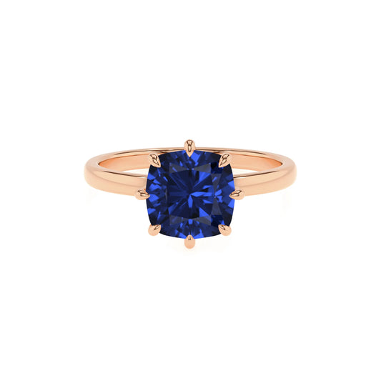 lab grown blue-sapphire cushion solitaire rings in rose gold 
