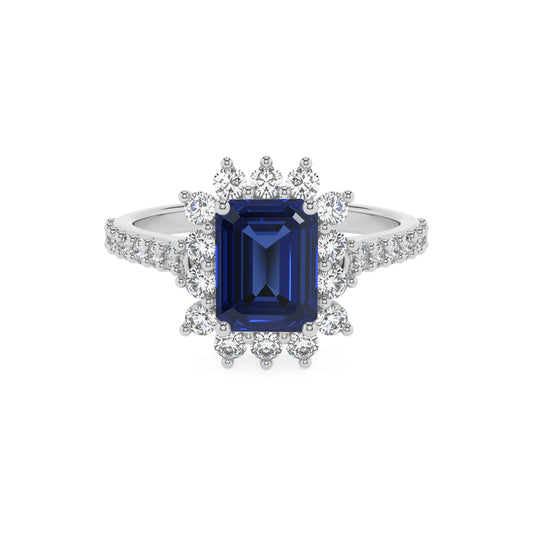 lab grown blue-sapphire emerald cut solitaire rings in white gold 