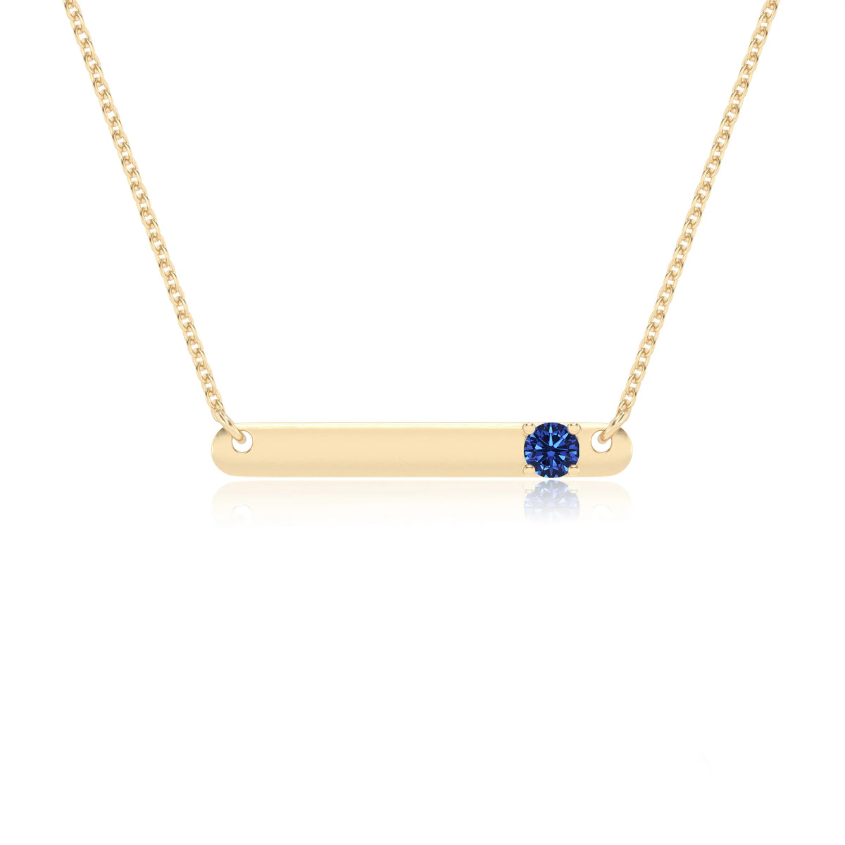 lab grown blue-sapphire round bar v-bale necklaces in yellow gold 