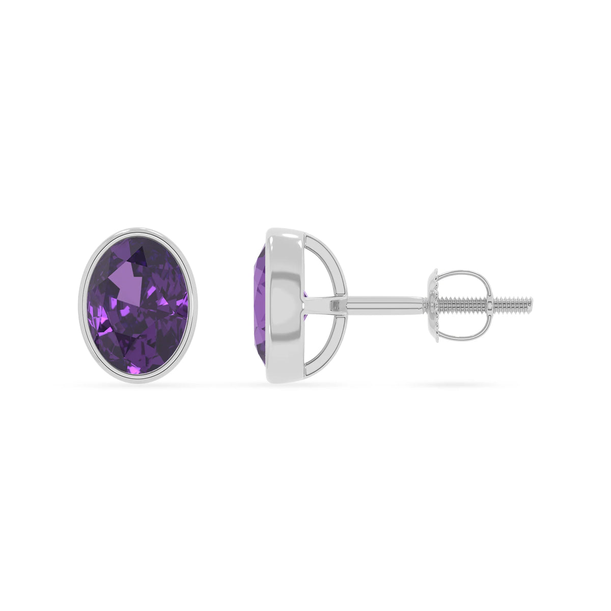 lab grown amethyst oval stud earrings in sterling silver 