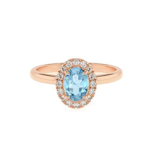 lab grown aquamarine oval solitaire rings in rose gold 