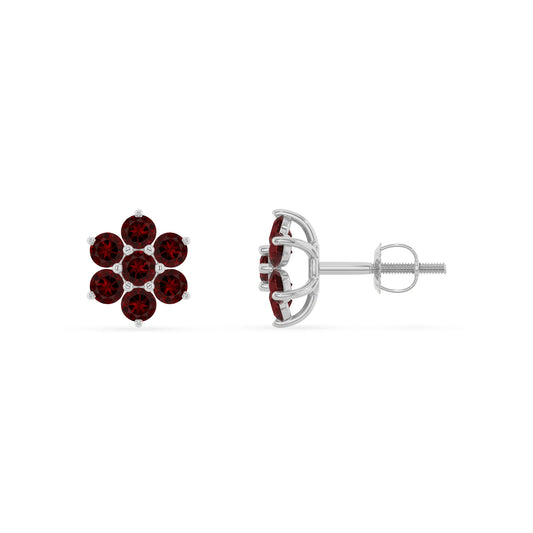 natural garnet round stud earrings in platinum 