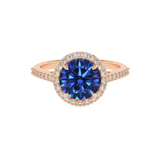 lab grown blue-sapphire round solitaire rings in rose gold 