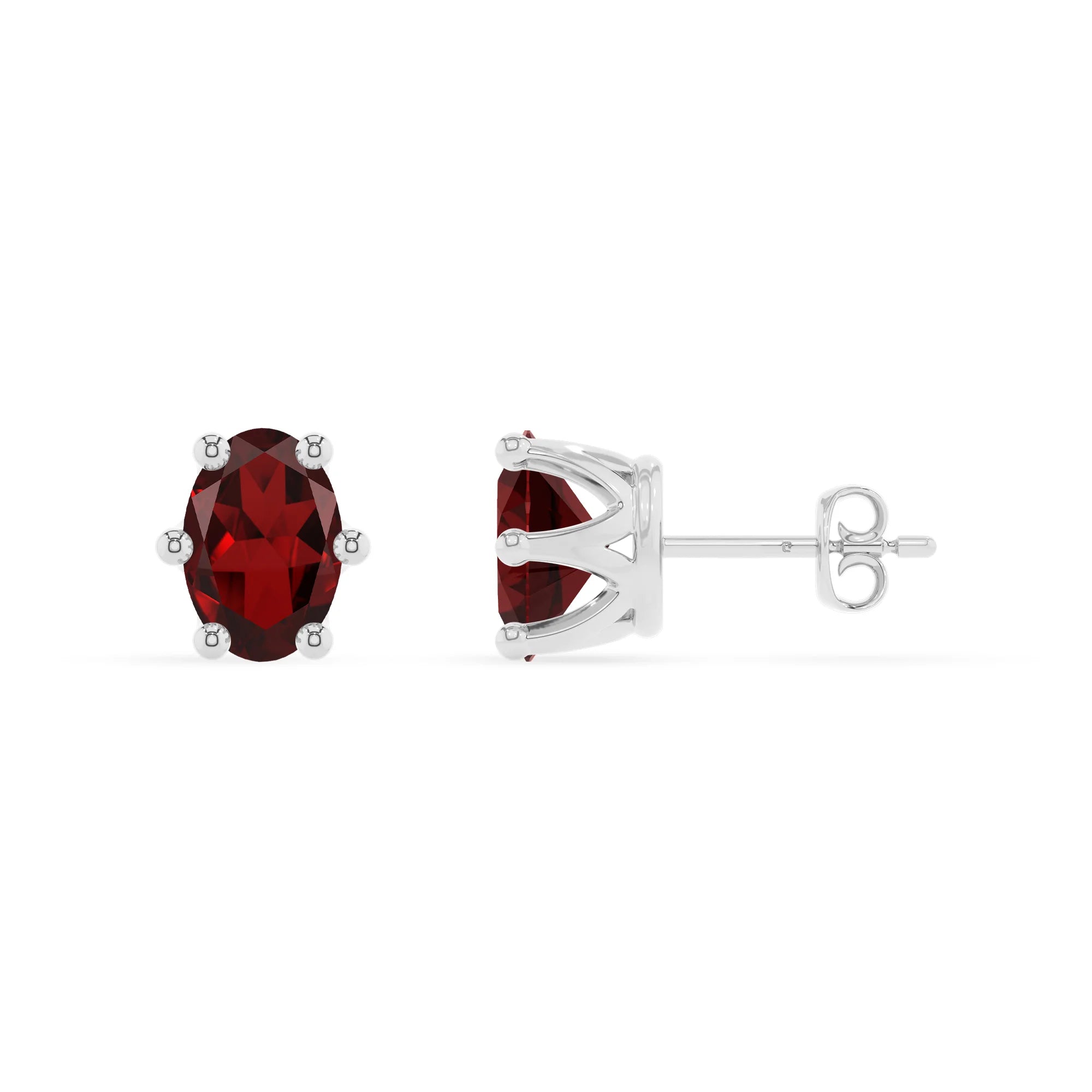 natural garnet oval stud earrings in sterling silver 