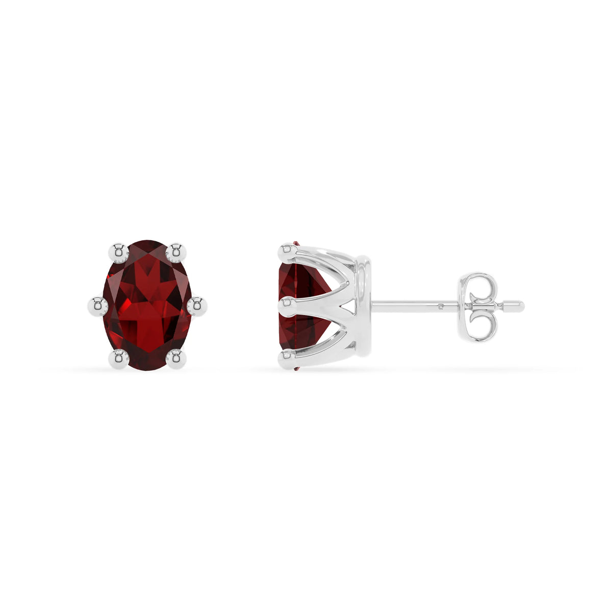 natural garnet oval stud earrings in sterling silver 