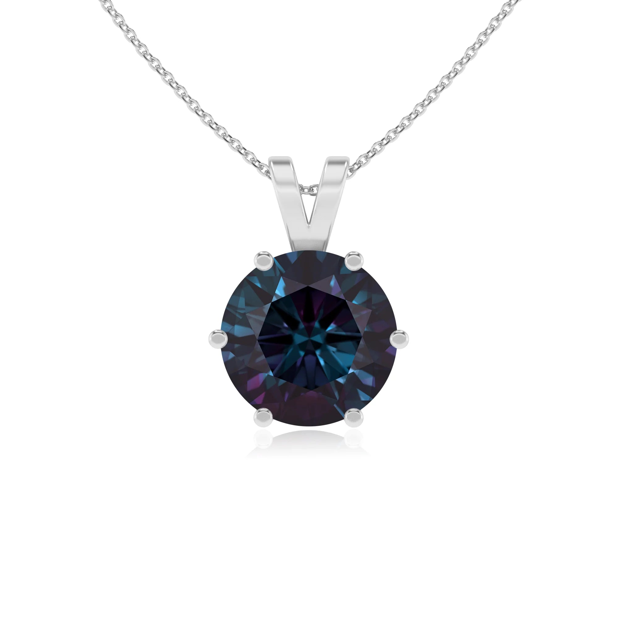 lab grown alexandrite round solitaire v-bale necklaces in platinum 