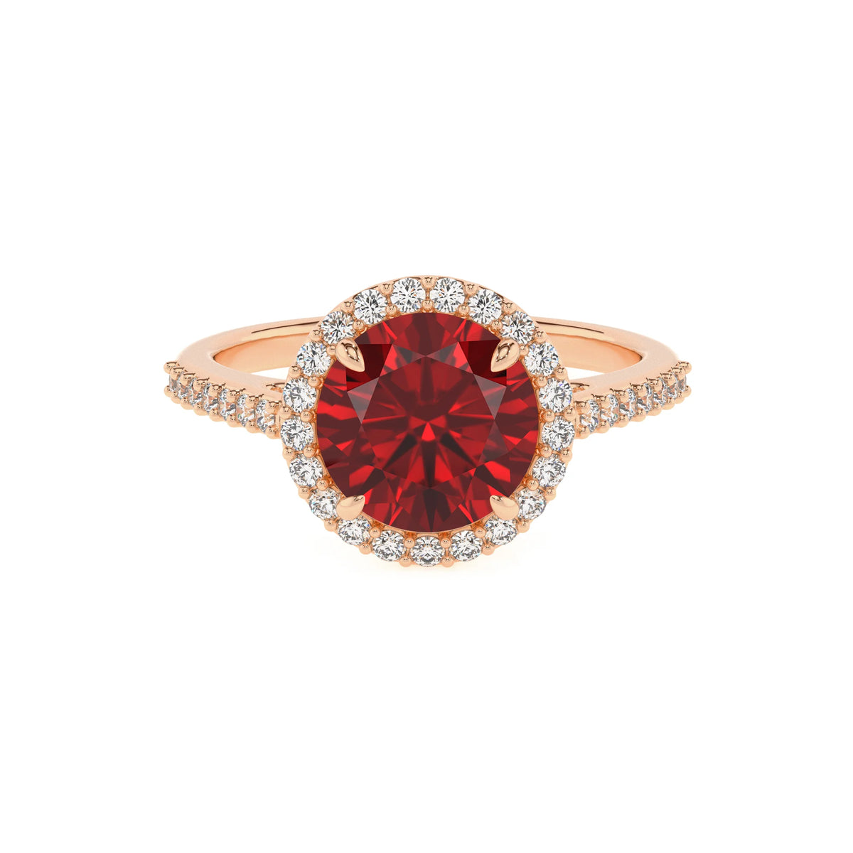 lab grown ruby round solitaire rings in rose gold 