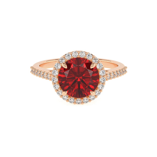 lab grown ruby round solitaire rings in rose gold 