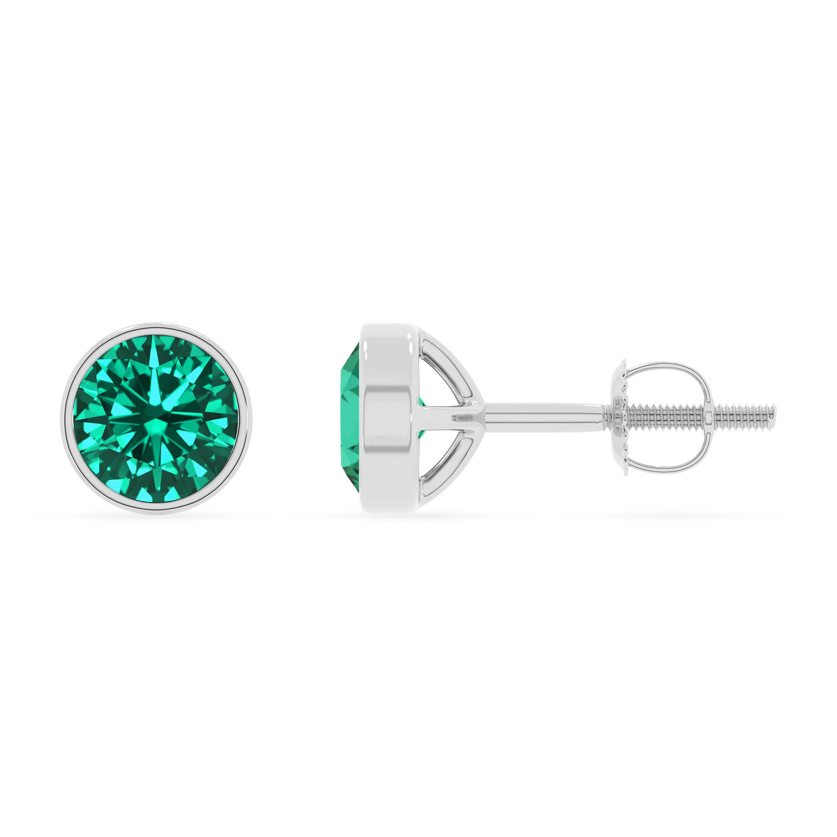 lab grown emerald round stud earrings in sterling silver 