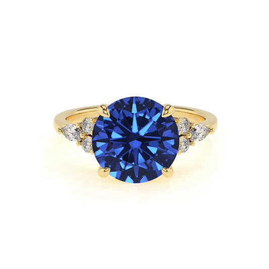 lab grown blue-sapphire round solitaire rings in yellow gold 