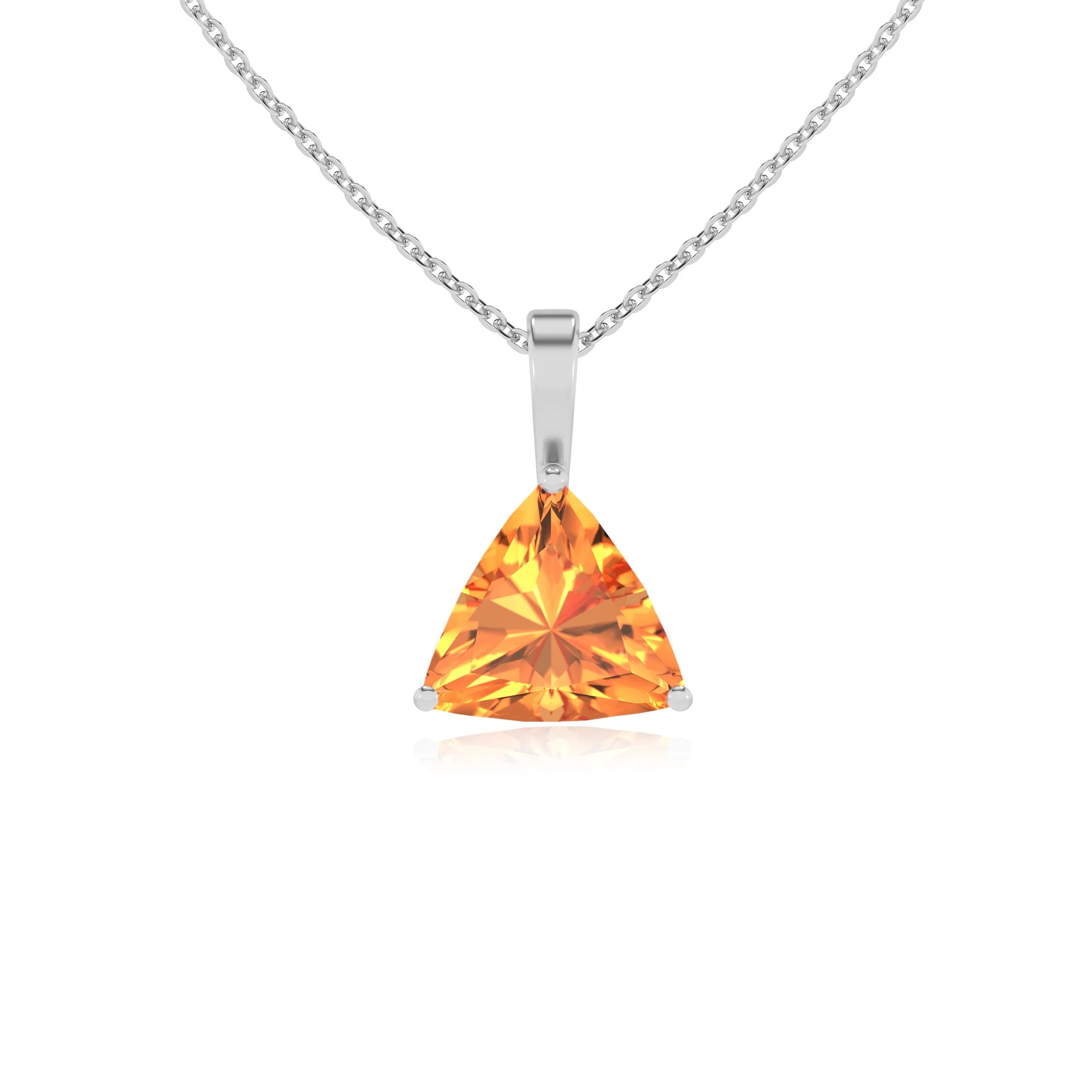 lab grown citrine trillion solitaire necklaces in white gold 