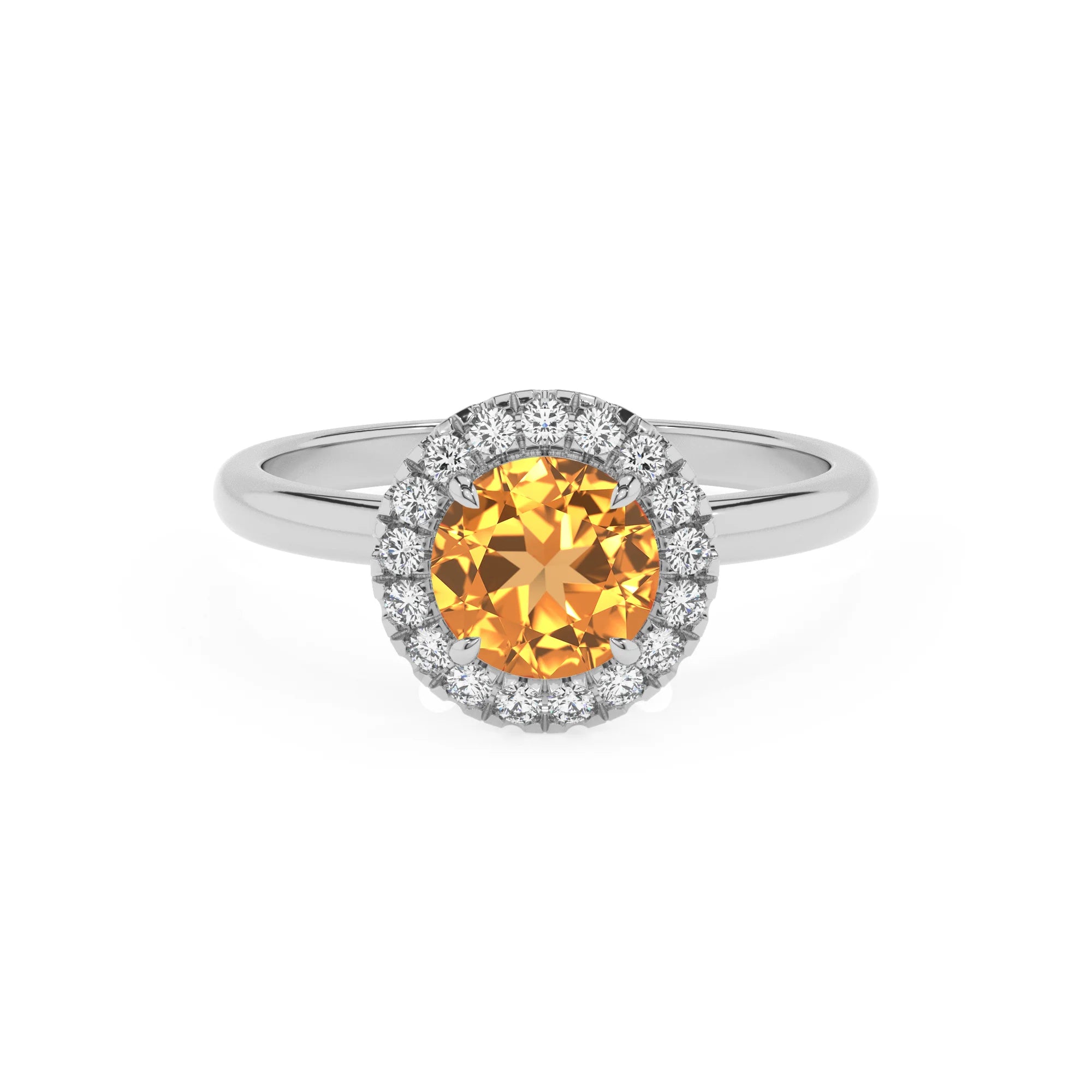 lab grown citrine round solitaire rings in white gold 