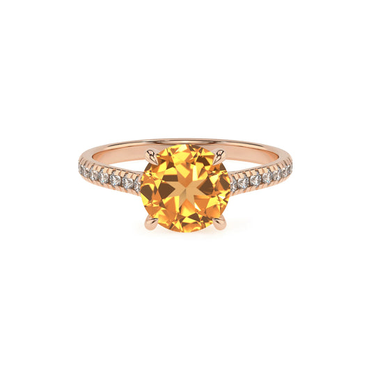 lab grown citrine round half eternity solitaire engagement rings in rose gold 